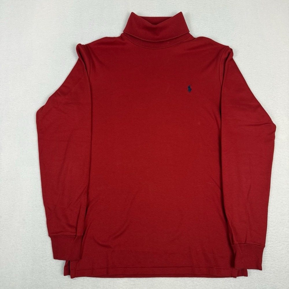 Vintage Polo Ralph Lauren Turtleneck Shirt M Red Cotton Made in USA - Picture 1 of 7